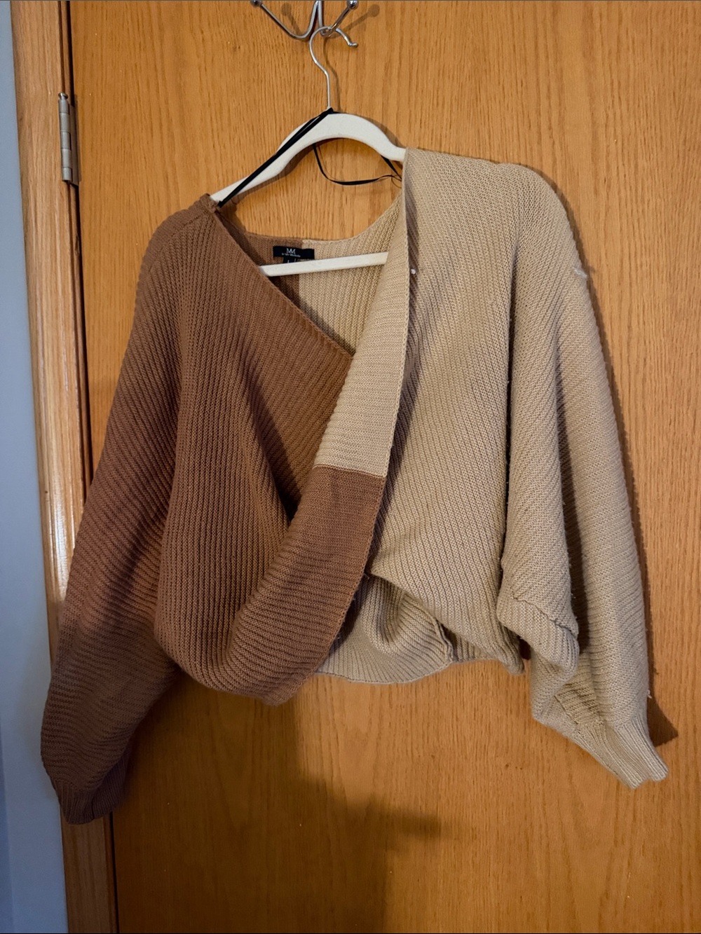 My Michelle Two-Tone Brown & Beige V-Neck Sweater